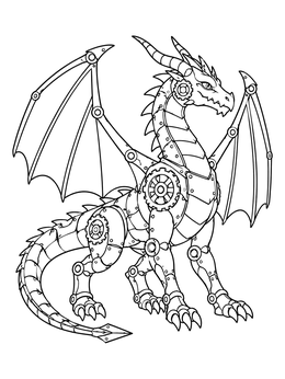 Free printable Mechanical Steampunk Clockwork Dragon coloring page