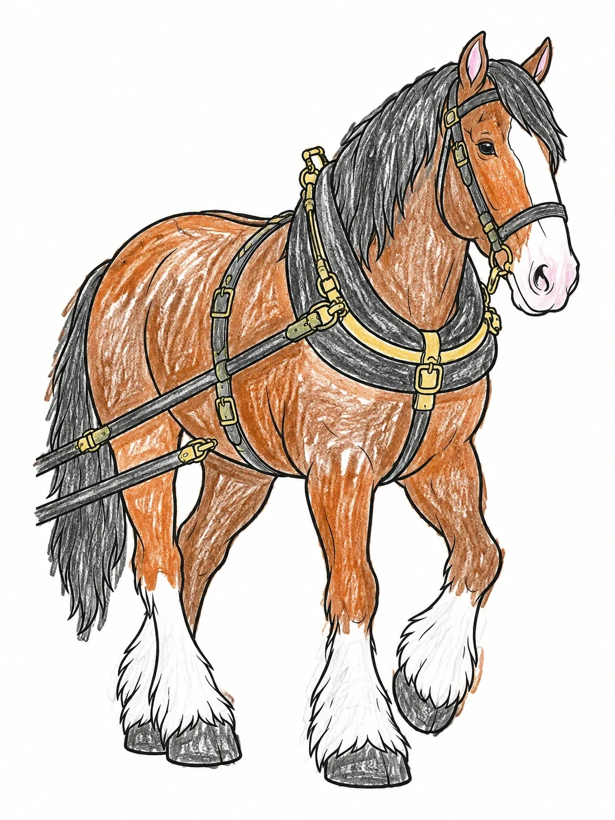 Colored example of the Draft Clydesdale In Harness coloring page