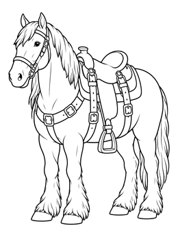 Free printable Draft Horse Wearing Heavy Saddle coloring page