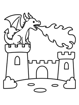 Free printable Dragon Breathing Fire On Castle Tower coloring page
