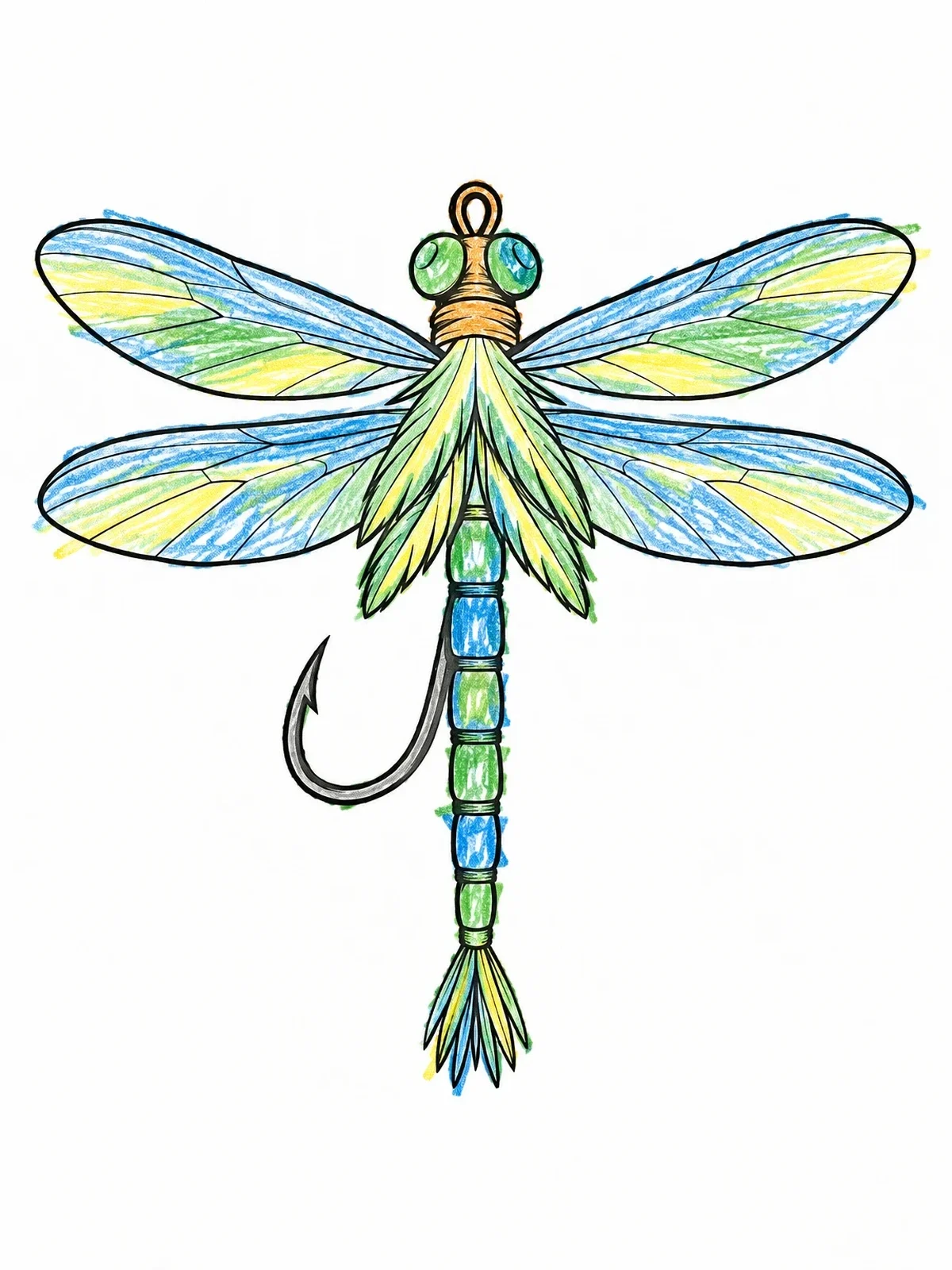 Colored example of the Dragonfly Fly Fishing Lure coloring page