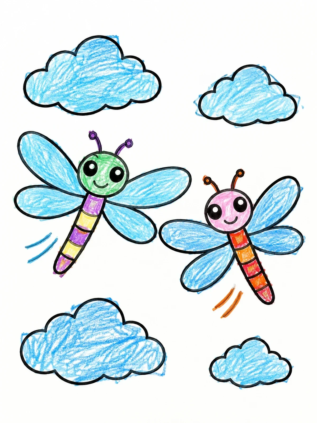Colored example of the Two Cute Dragonflies In The Sky coloring page