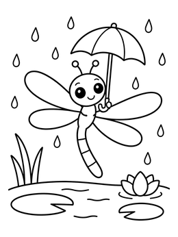 Free printable Dragonfly With Umbrella In Rain coloring page