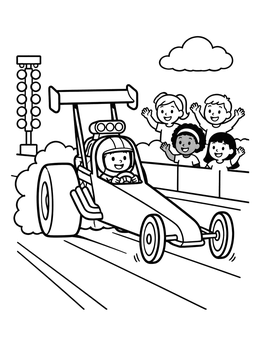 Free printable Dragster Racing Past Cheering Fans coloring page