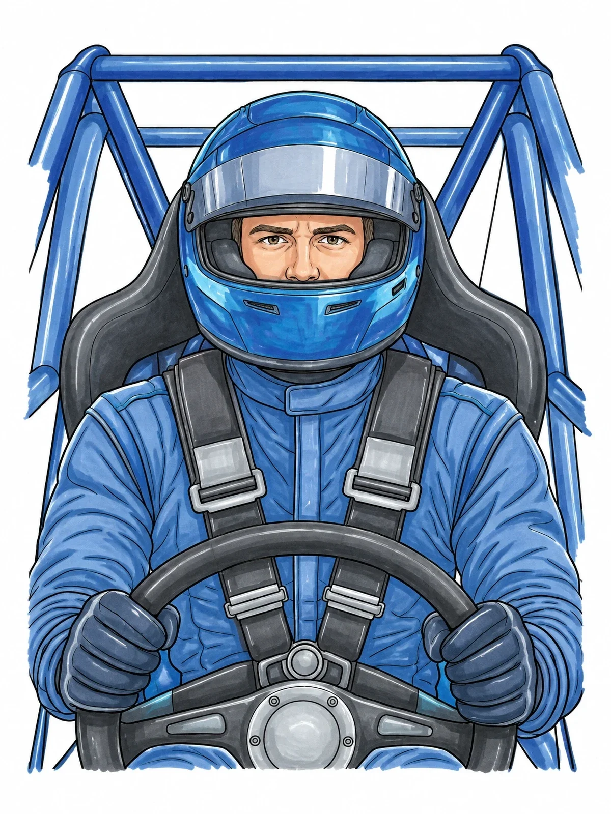 Colored example of the Race Driver In Roll Cage coloring page