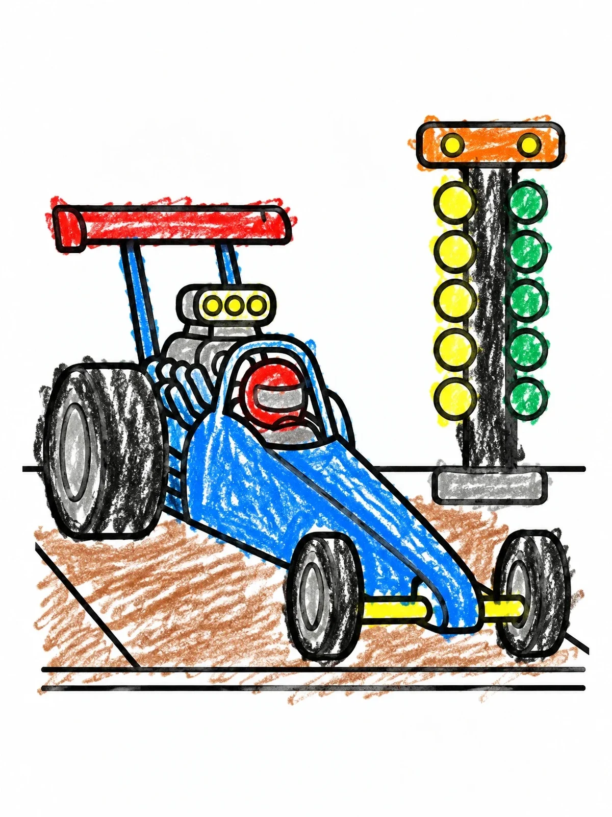 Colored example of the Dragster At The Starting Line coloring page