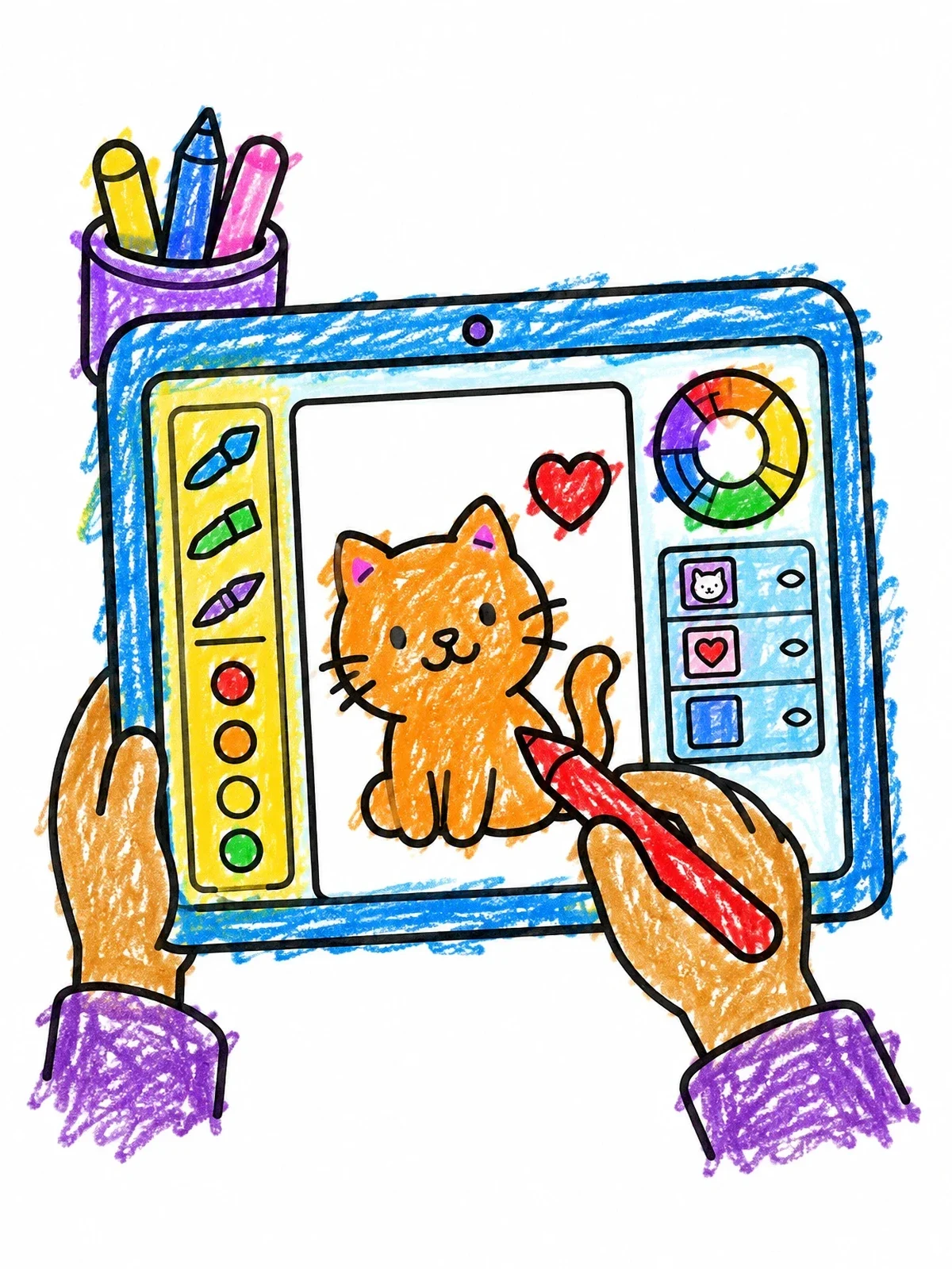 Colored example of the Drawing A Cat On A Tablet coloring page