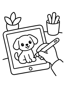 Free printable Drawing A Puppy On A Tablet coloring page