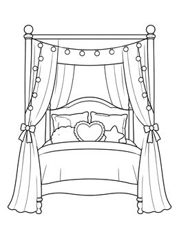 Free printable Cozy Canopy Bed With Fairy Lights coloring page