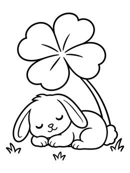 Free printable Sleeping Bunny Under A Clover coloring page
