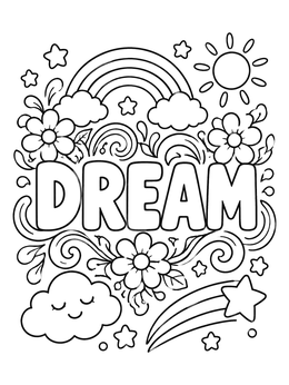 Free printable Dream Word With Rainbow And Stars coloring page