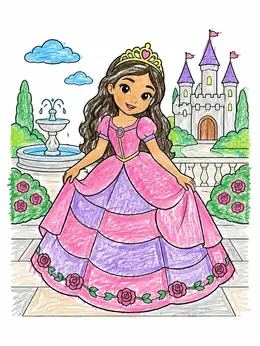Princess In Royal Ball Gown – Dress Coloring Page