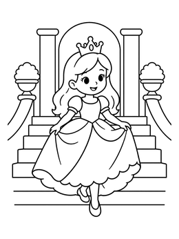 A happy young princess holding her skirt on this dress coloring page.