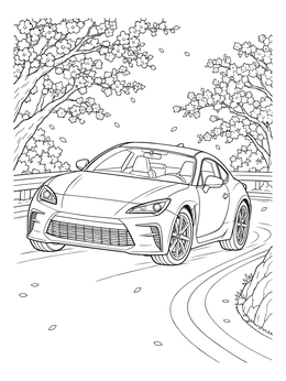 Free printable Sports Coupe Drifting Under Cherry Blossoms coloring page