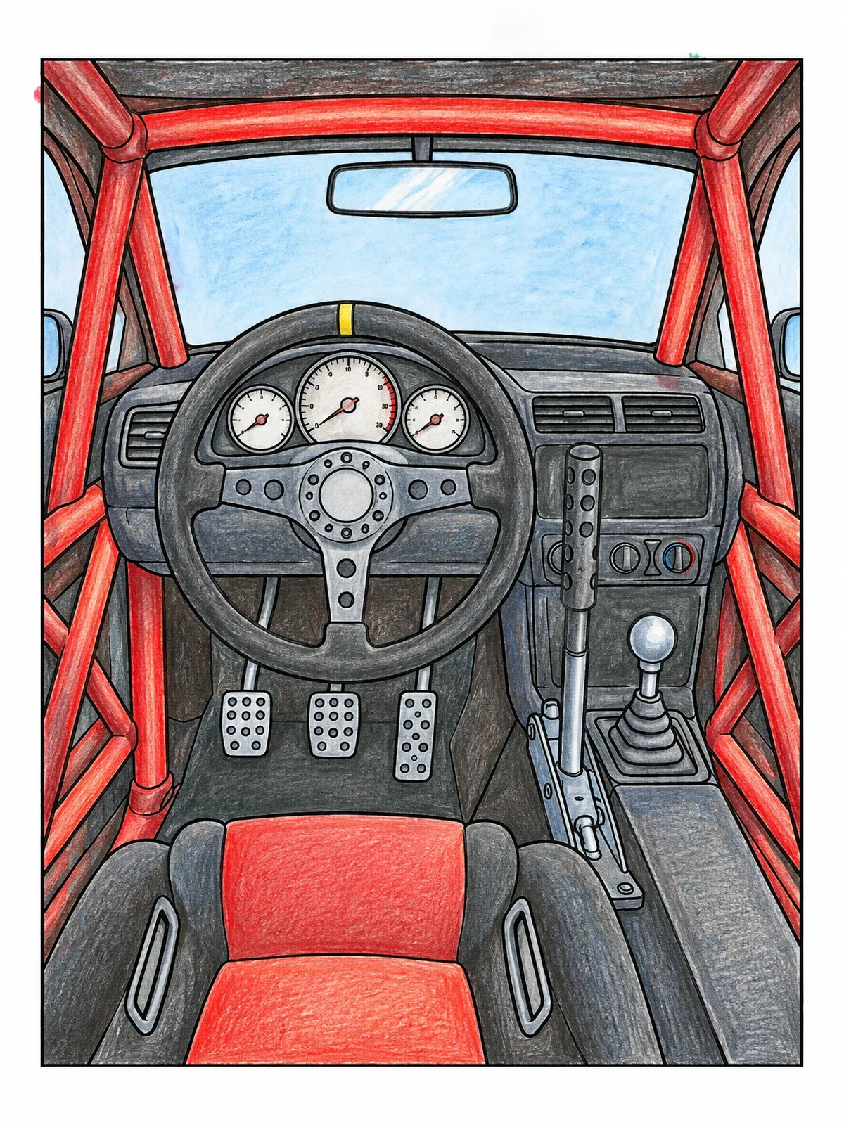 Colored example of the Drift Car Cockpit Interior coloring page