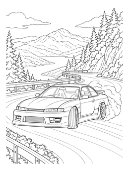 Free printable Drift Car On Mountain Pass coloring page