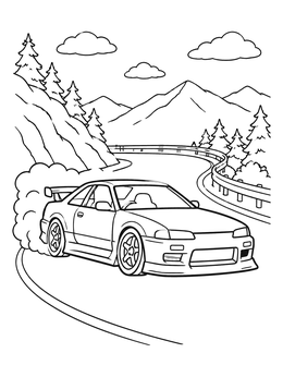 Free printable Drift Car On Mountain Pass coloring page