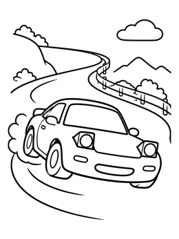 Free printable Drift Car On Mountain Road coloring page