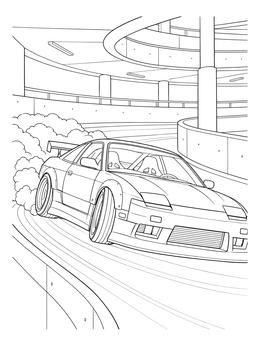 Free printable Drift Car On Spiral Parking Ramp coloring page