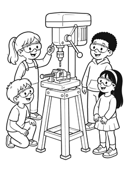 Free printable Children Learning Workshop Drill Press coloring page