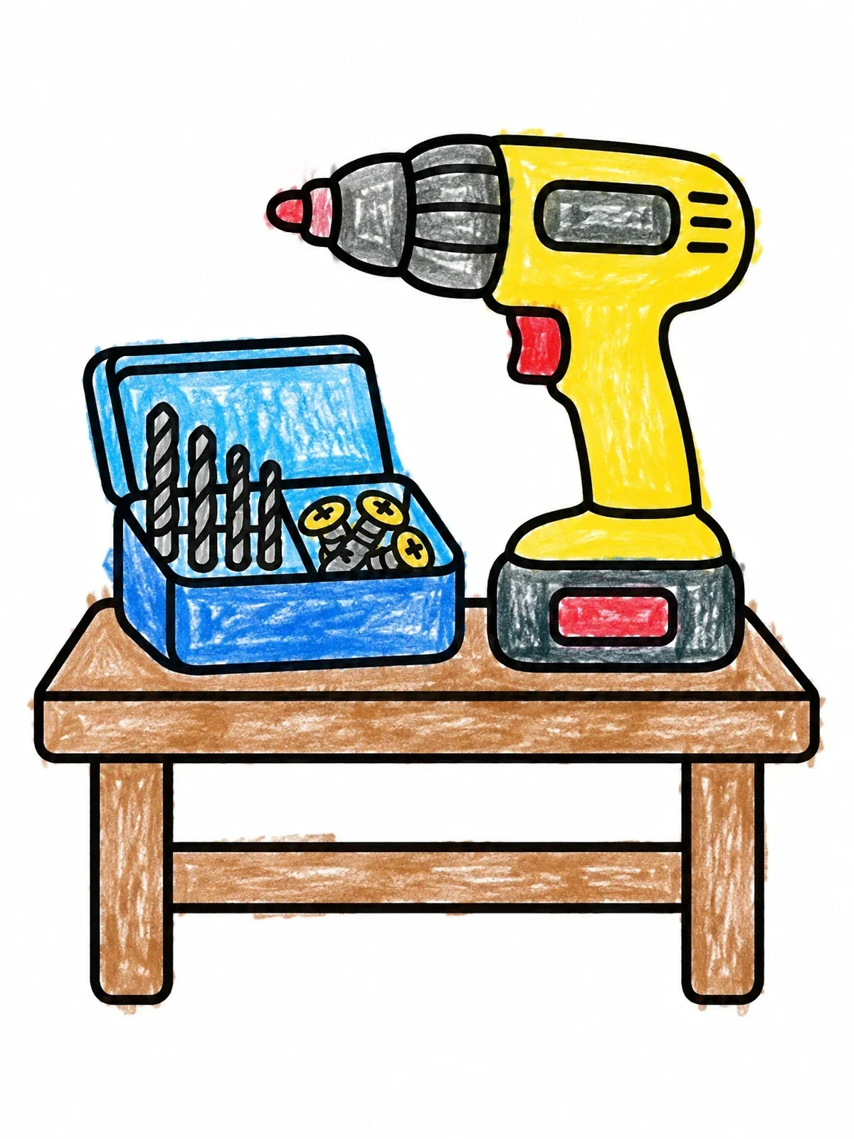 Colored example of the Cordless Drill On Workbench coloring page