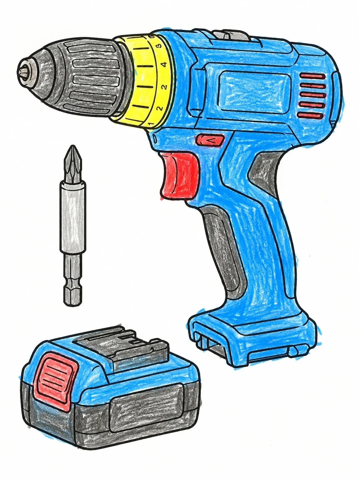 Colored example of the Cordless Drill With Battery Pack coloring page