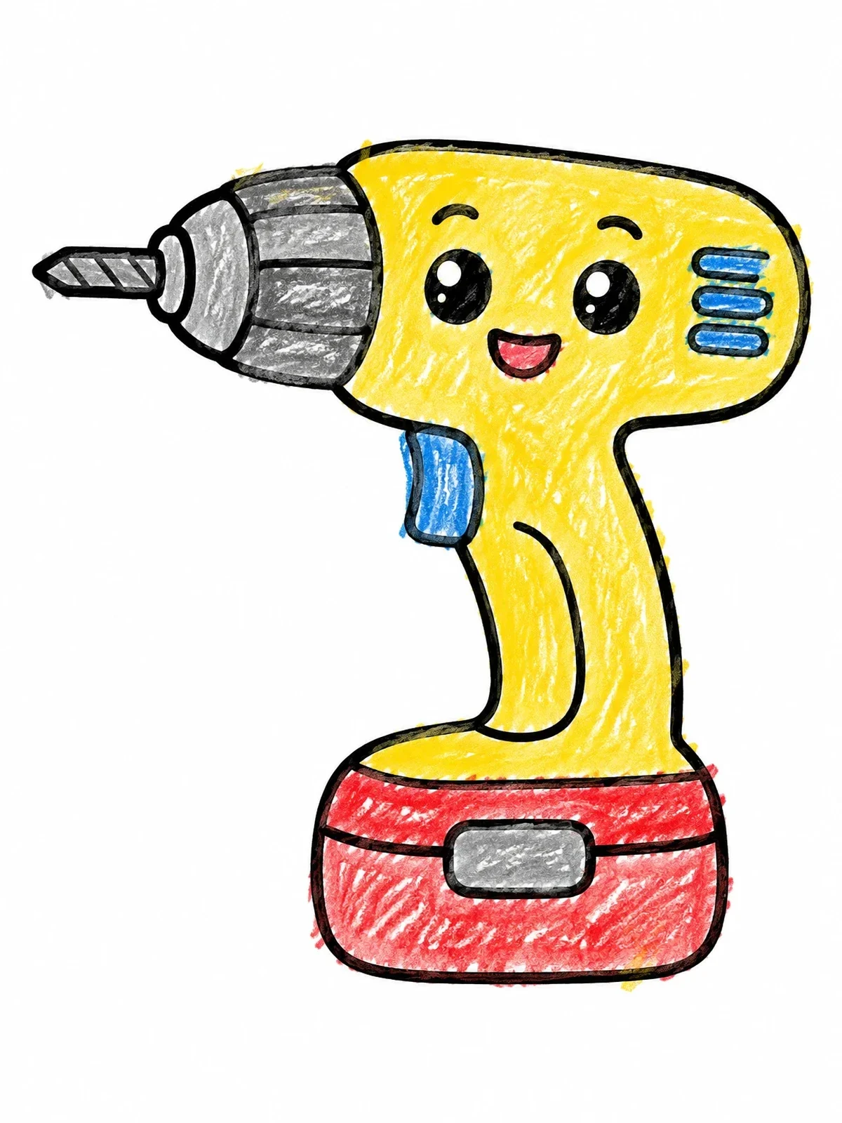 Colored example of the Cute Cartoon Cordless Power Drill coloring page
