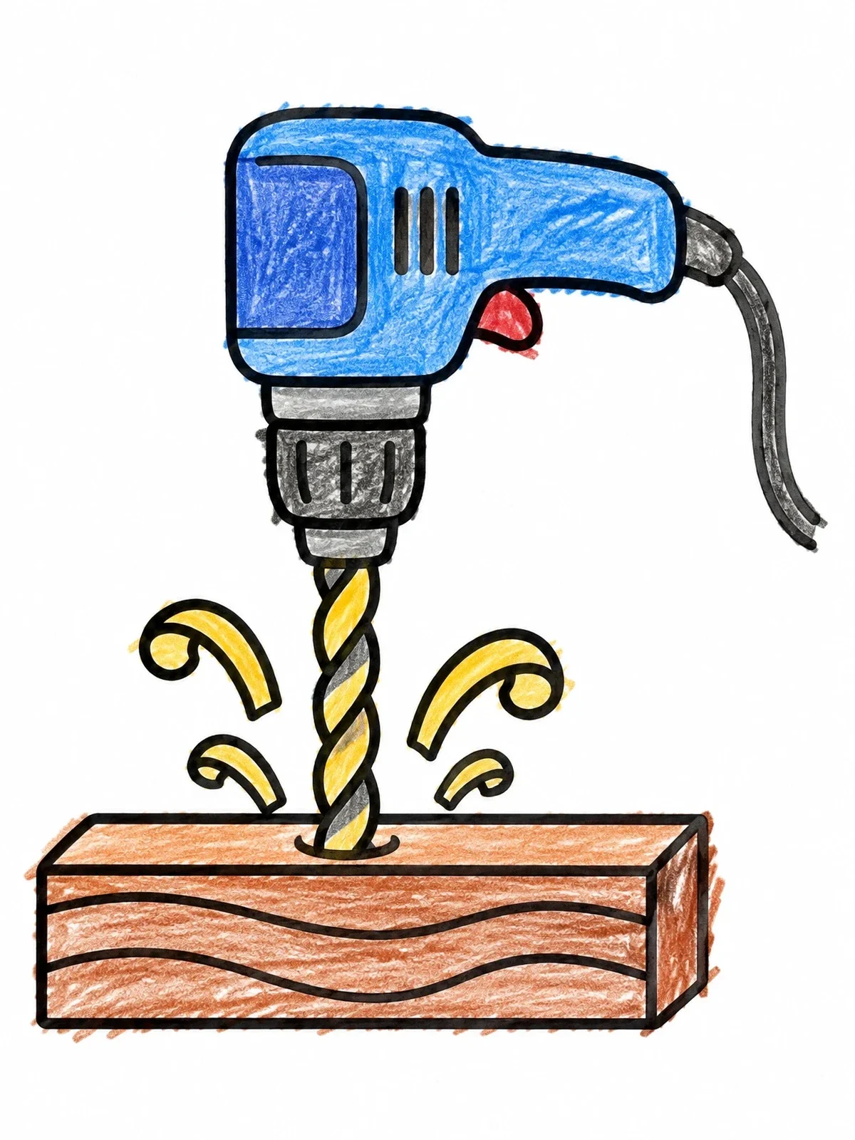 Colored example of the Power Drill Boring Into Wood coloring page