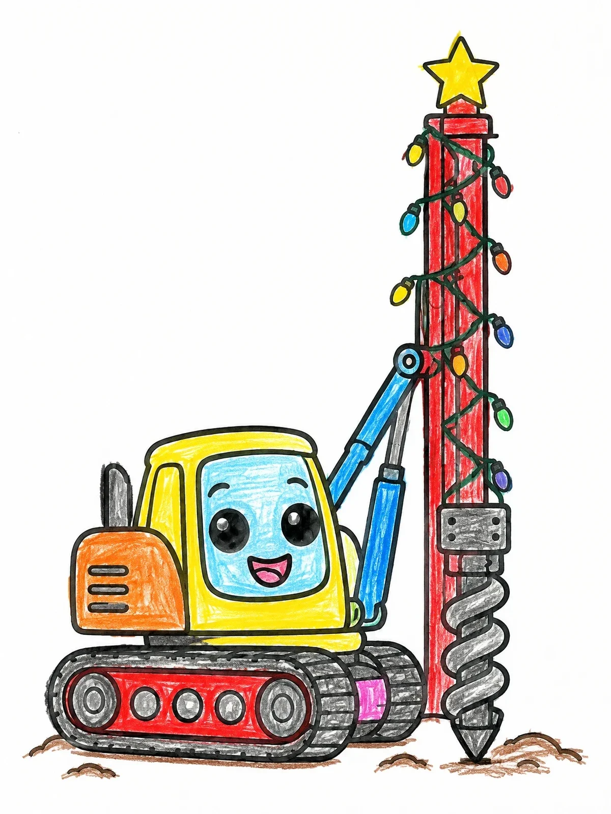 Colored example of the Festive Cartoon Drill Rig With Star coloring page
