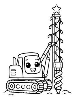 Free printable Festive Cartoon Drill Rig With Star coloring page