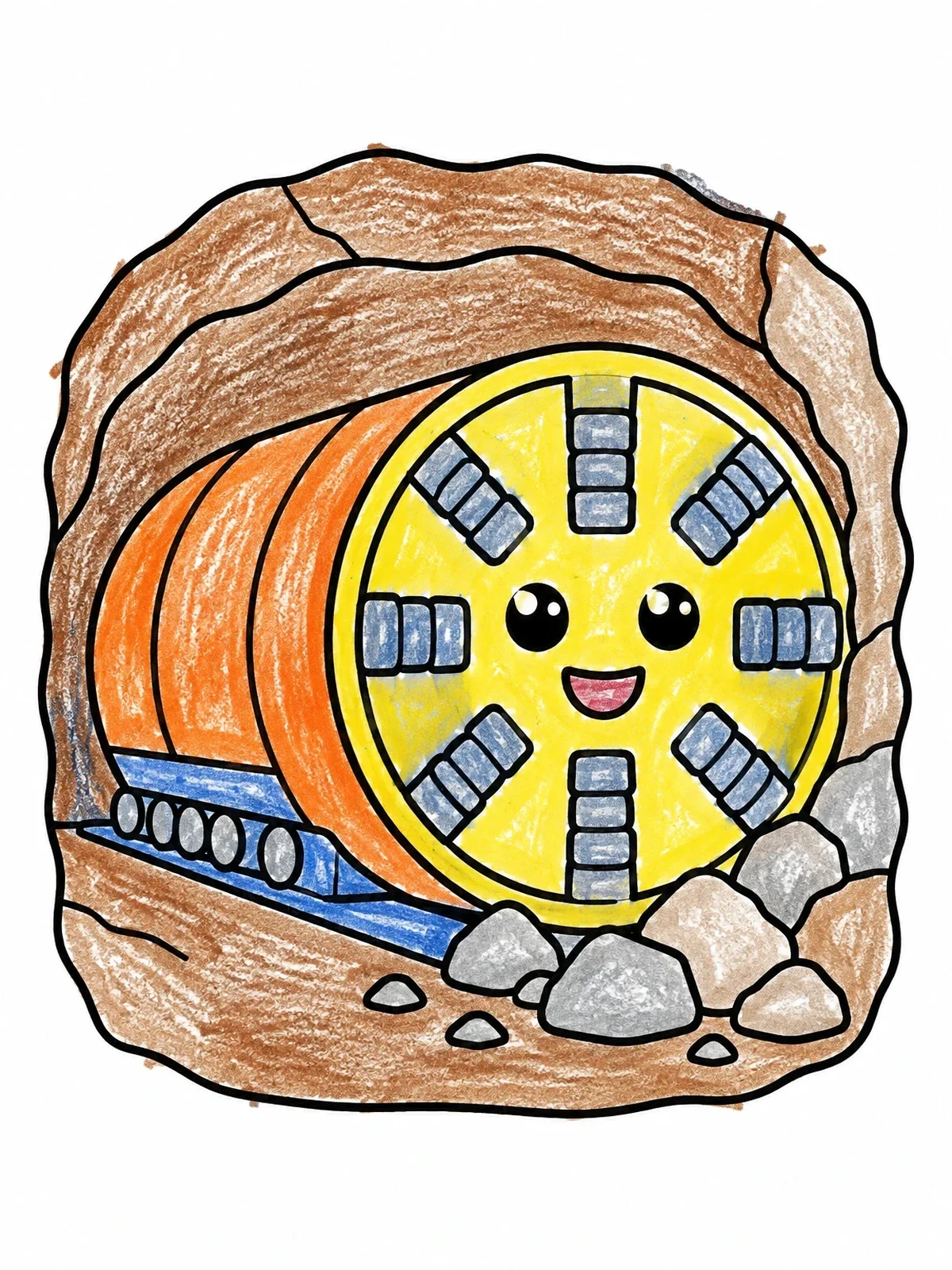 Colored example of the Happy Tunnel Boring Machine coloring page