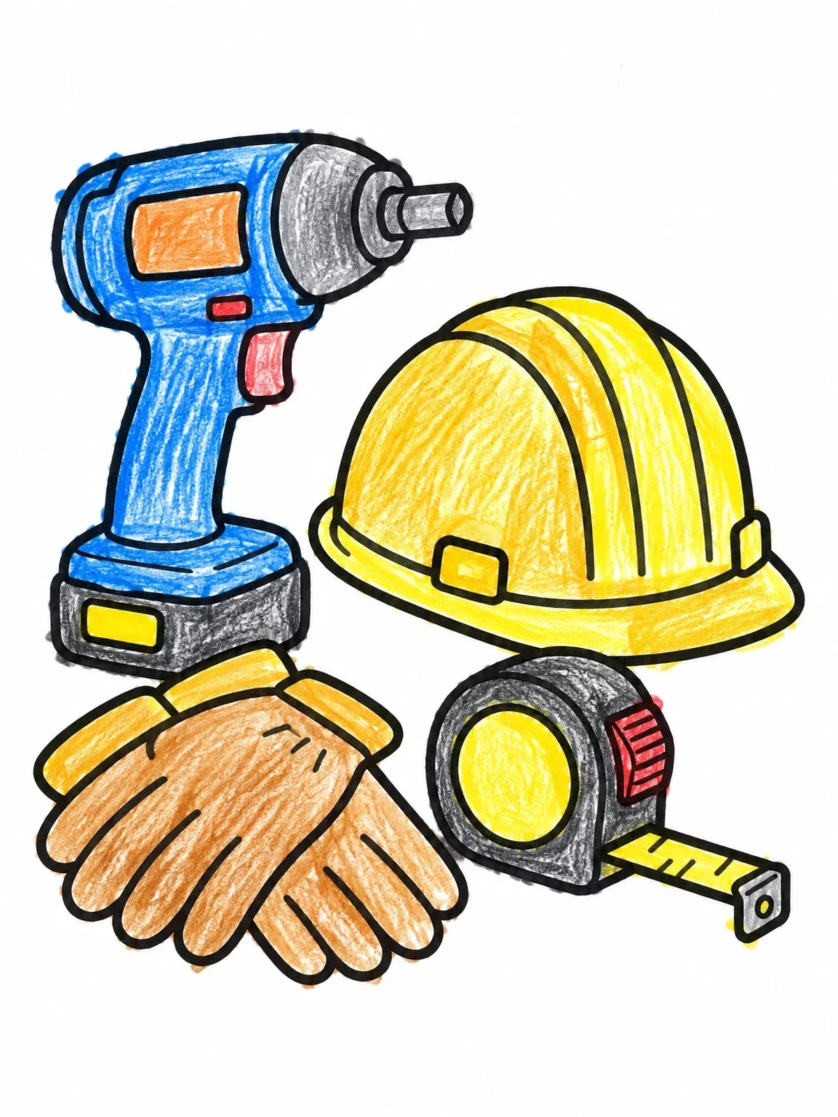 Colored example of the Power Drill And Construction Safety Tools coloring page