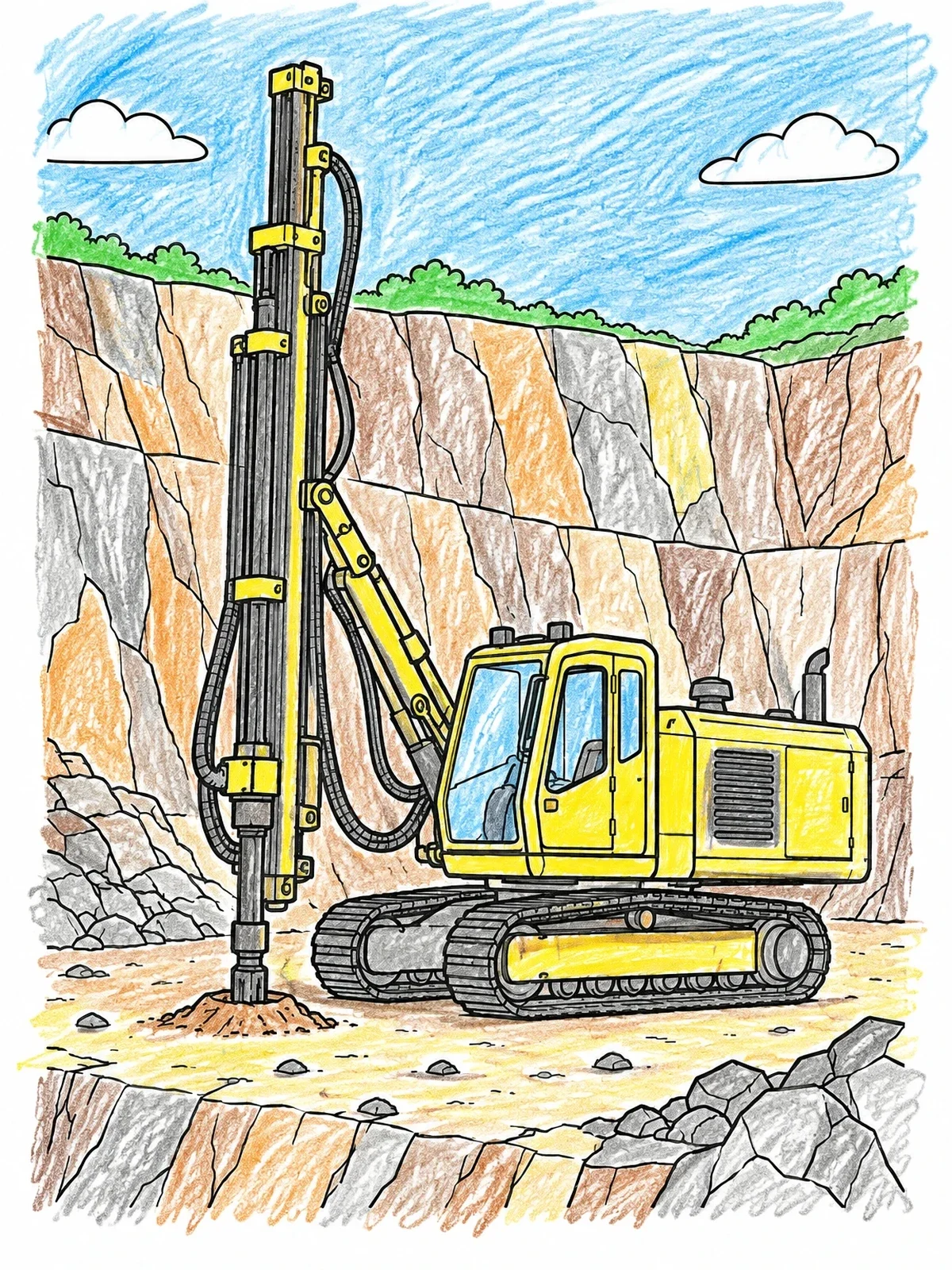 Colored example of the Tracked Blast Hole Drill In Quarry coloring page