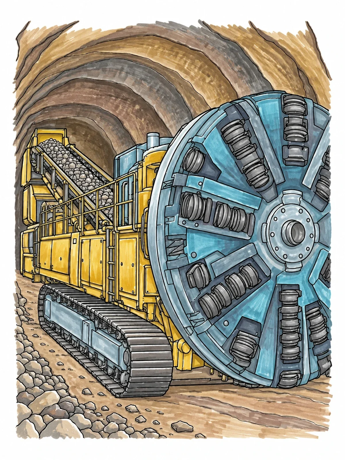 Colored example of the Tunnel Boring Machine In Underground Cavern coloring page