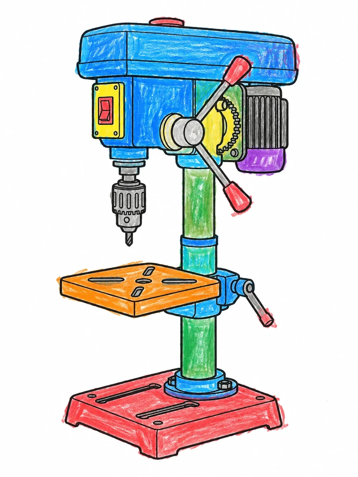Colored example of the Stationary Workshop Bench Drill Press coloring page