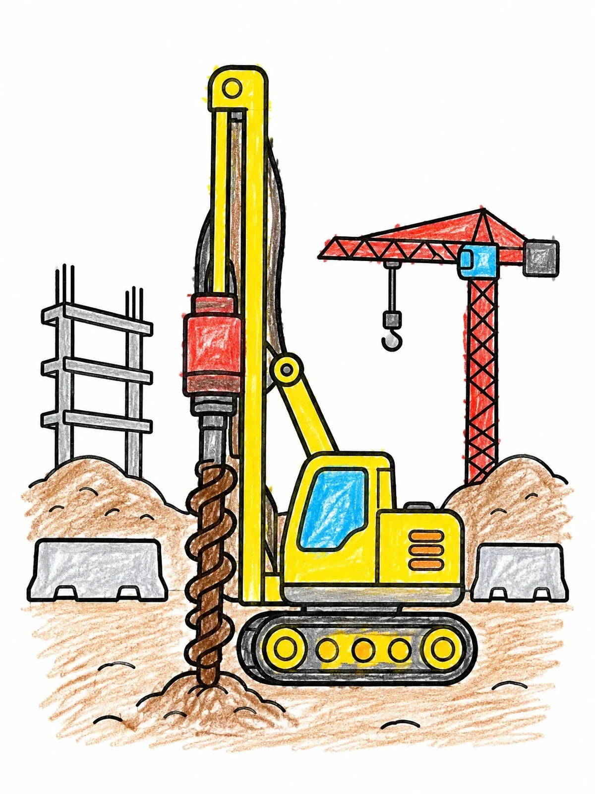 Colored example of the Drilling Rig At Construction Site coloring page
