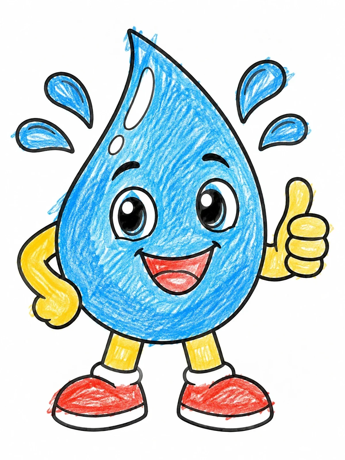 Colored example of the Cheerful Water Droplet Mascot coloring page