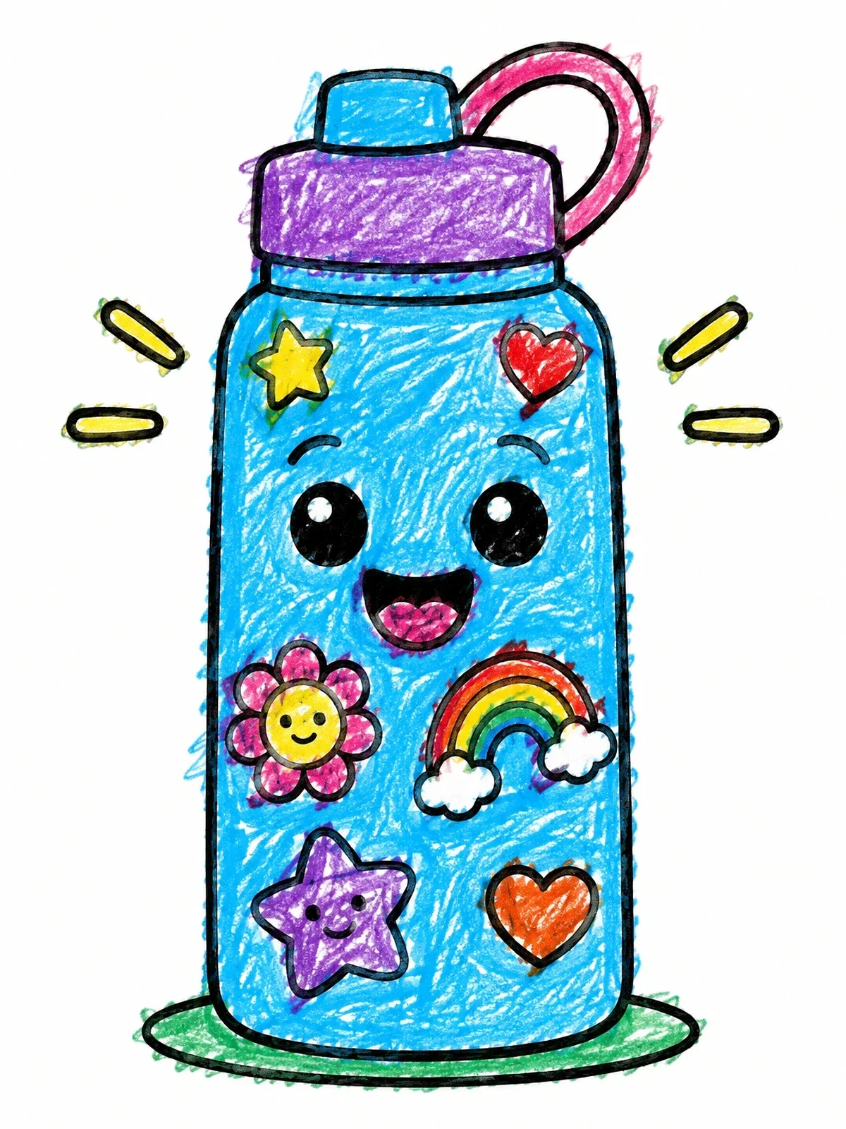 Colored example of the Happy Water Bottle With Cute Stickers coloring page