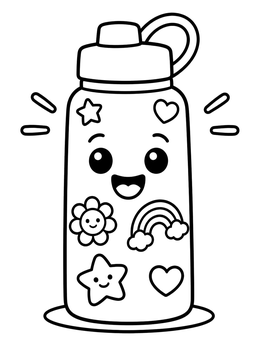 Free printable Happy Water Bottle With Cute Stickers coloring page