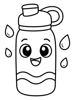 Free printable Happy Water Bottle With Droplets coloring page