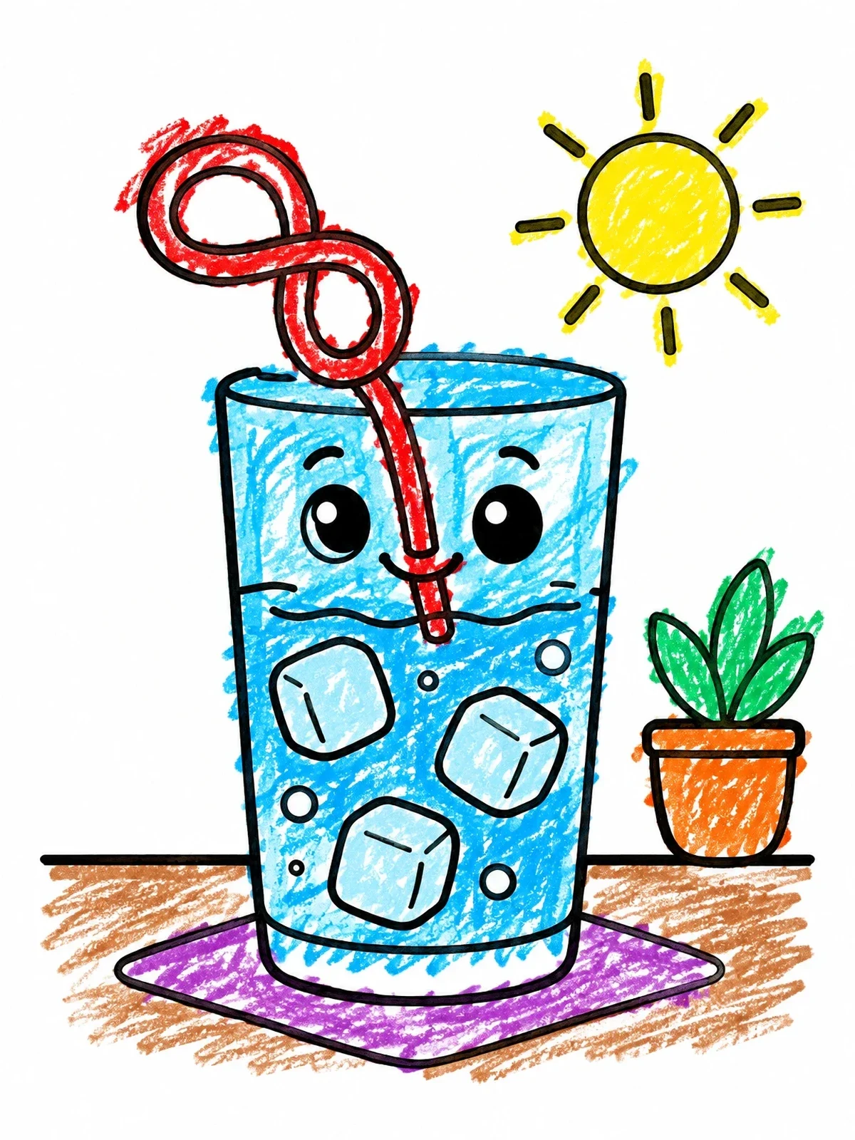 Colored example of the Smiling Glass Of Ice Water coloring page