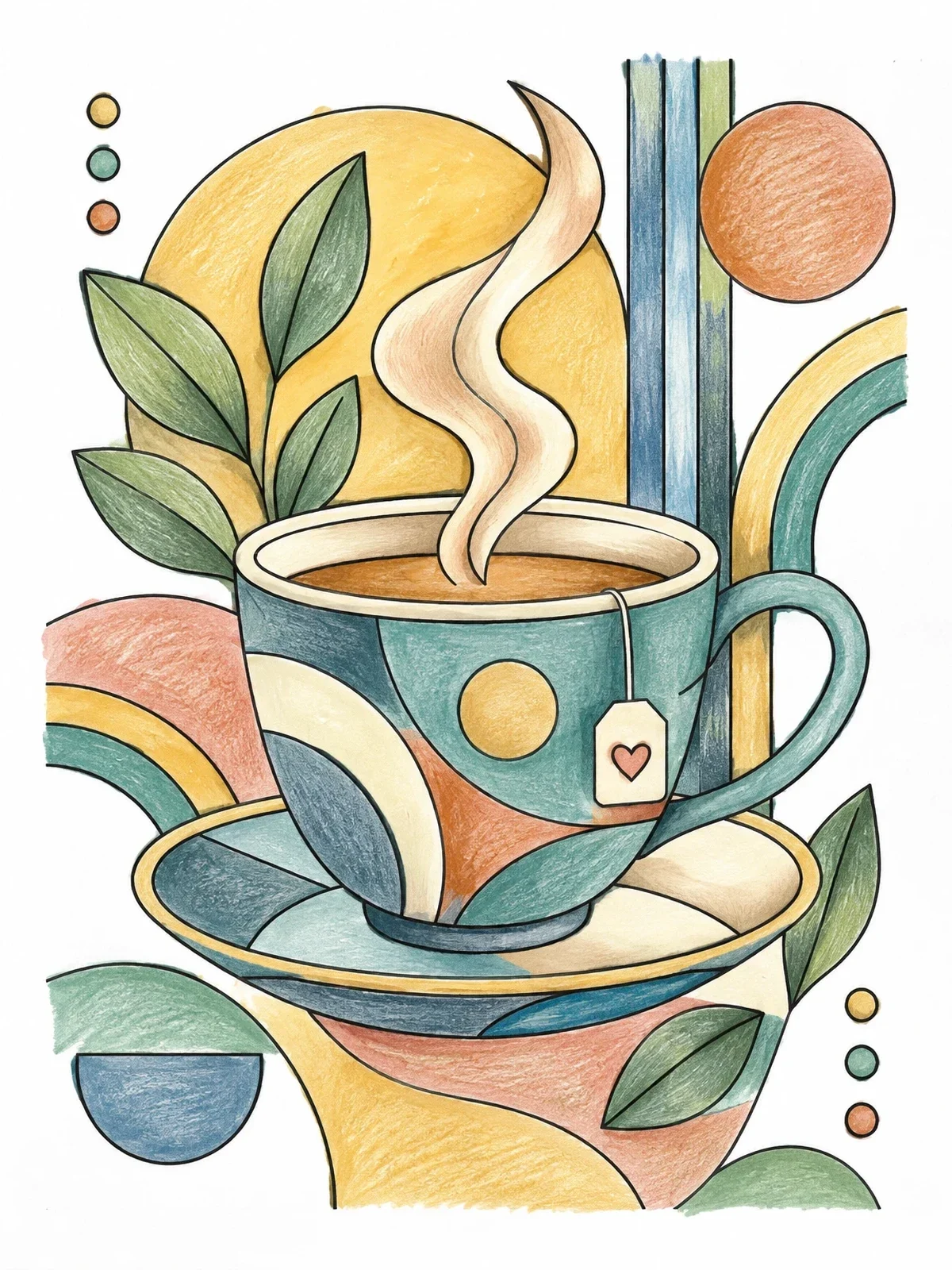 Colored example of the Abstract Tea Cup With Steam coloring page