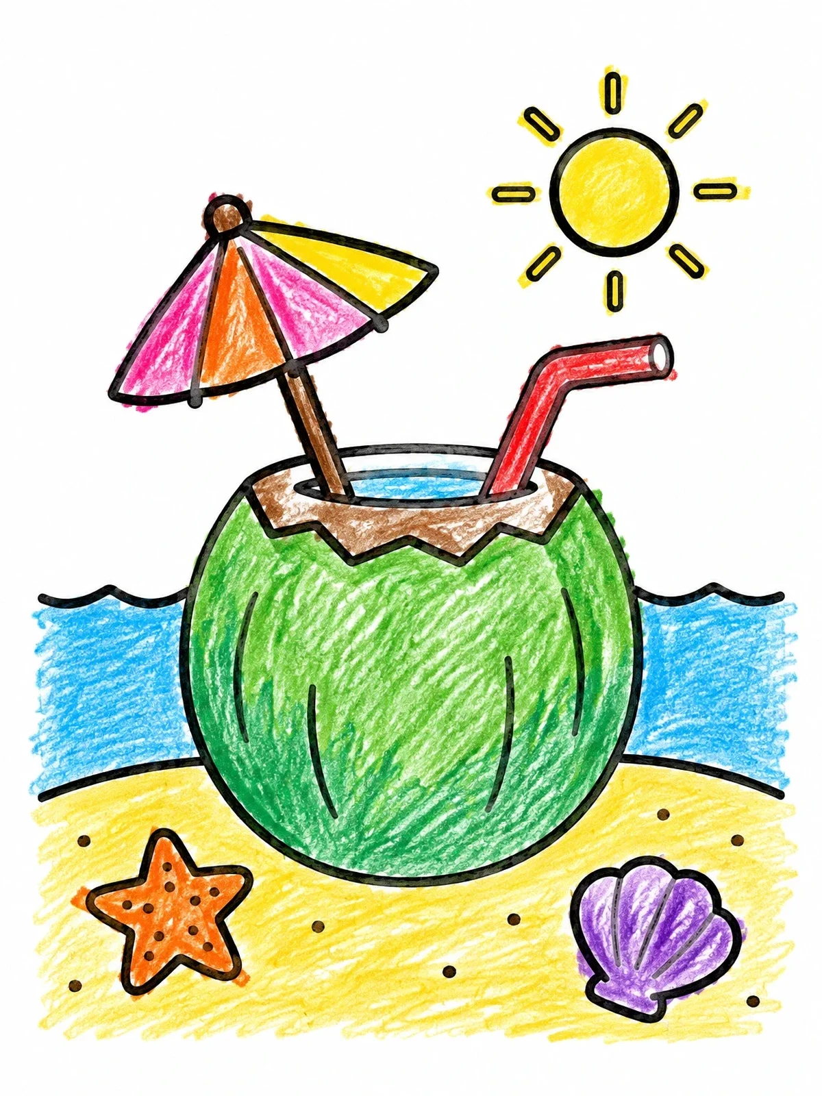 Colored example of the Coconut Drink On The Beach coloring page