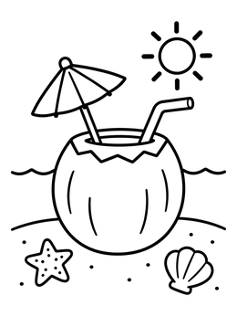 Free printable Coconut Drink On The Beach coloring page