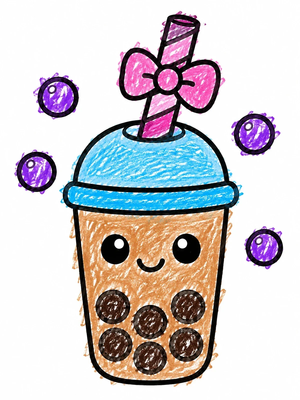 Colored example of the Cute Boba Tea With Bow coloring page