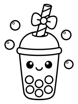 Free printable Cute Boba Tea With Bow coloring page