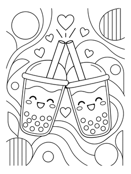 Free printable Cute Bubble Tea Toast coloring page
