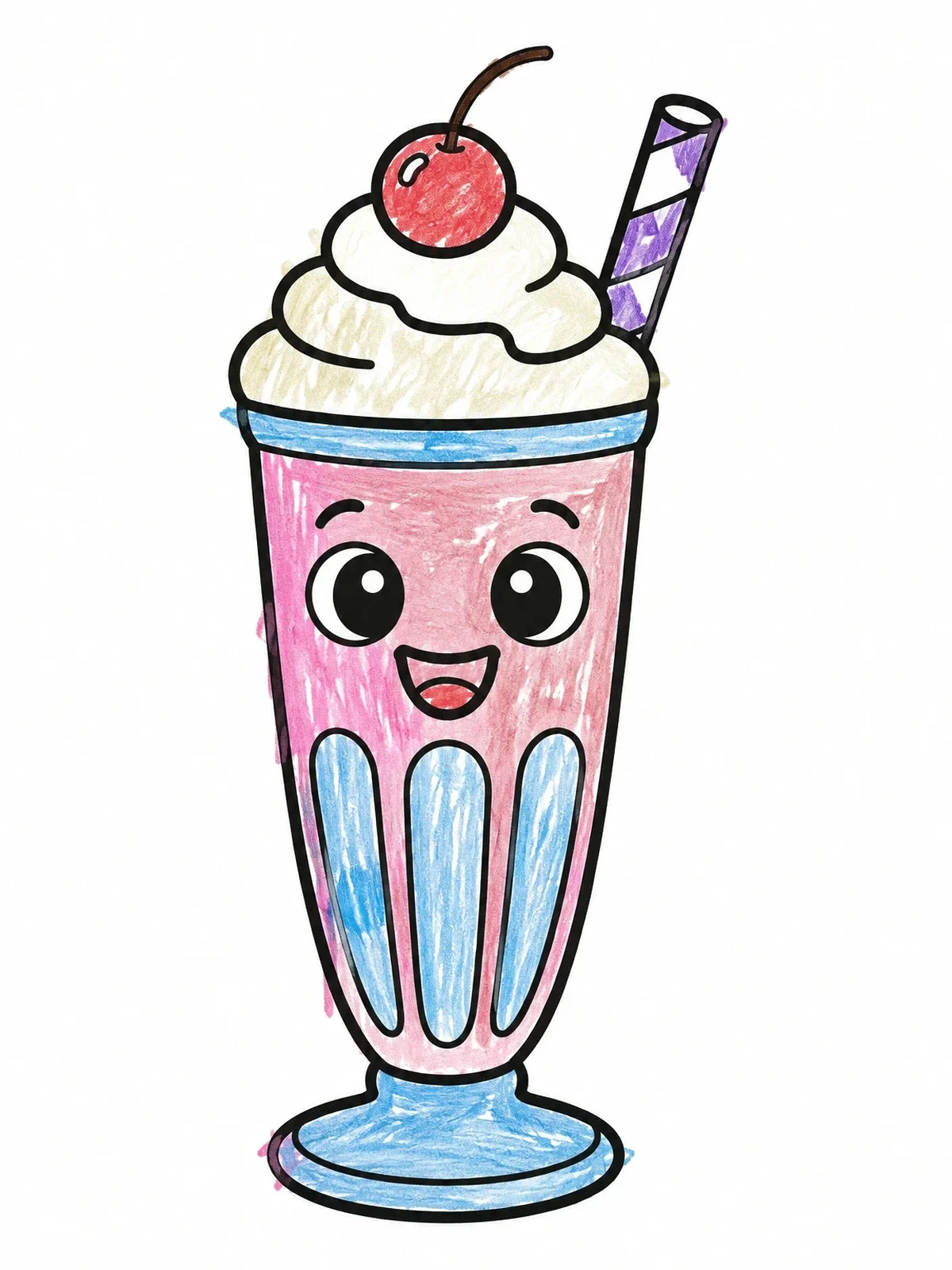 Colored example of the Cute Cartoon Ice Cream Milkshake coloring page