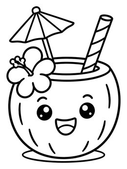 Free printable Cute Smiling Coconut Drink coloring page