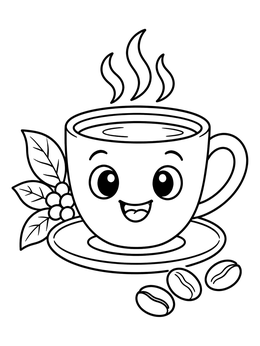 Free printable Cute Steaming Coffee Cup Character coloring page